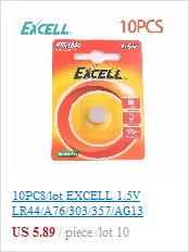 10 шт./лот Excel 1,5 V LR66/177/377/AG4 Кнопка ячейки Батарея аккумулятора кнопочного типа длинные Срок годности для часы электронные игрушки