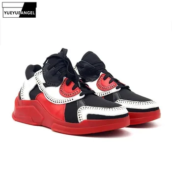 

Classic Red White Black Panelled Sneaker Men Carved Thick Bottom Casual Shoes Men Top Quality Leather Footwear Zapatillas Hombre