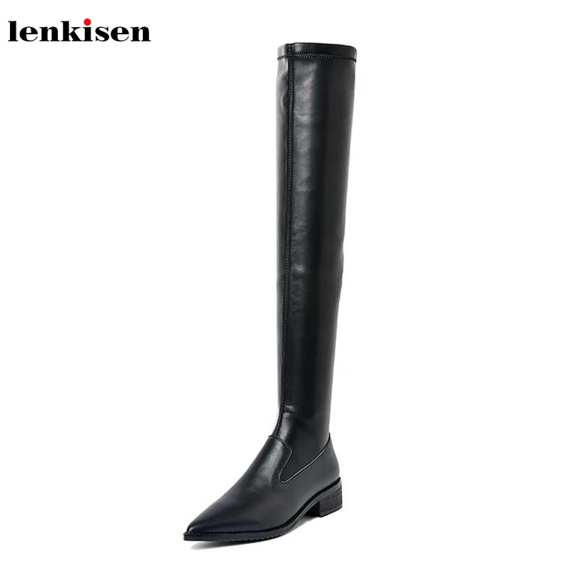 Lenkisen/модные уличные сапоги из телячьей кожи в байкерском стиле с острым носком на
