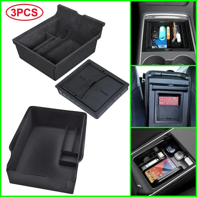 For Tesla Model 3 2021 Model Y Center Console Organizer Tray 1-3PCS Interior Accessories For Tesla 2022 Model 3 Y Storage Box 3pcs Flocking