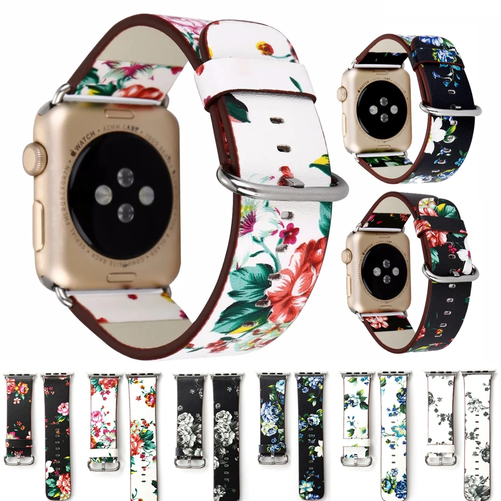 Ремешок для наручных часов для Apple Watch, 38, 42 мм, версия 1/2/3 кожаный цветок розы ремень с цветочным принтом в китайском стиле наручные часы браслет I212