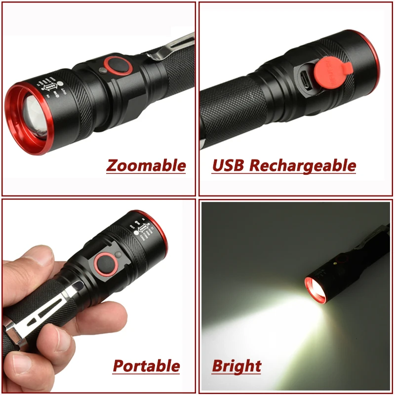 6000 Lumens Flashlight USB Rechargeable T6 LED Flashlight Torch Lamp Lantern 18650 Waterproof Bike LED Flash Light Camping