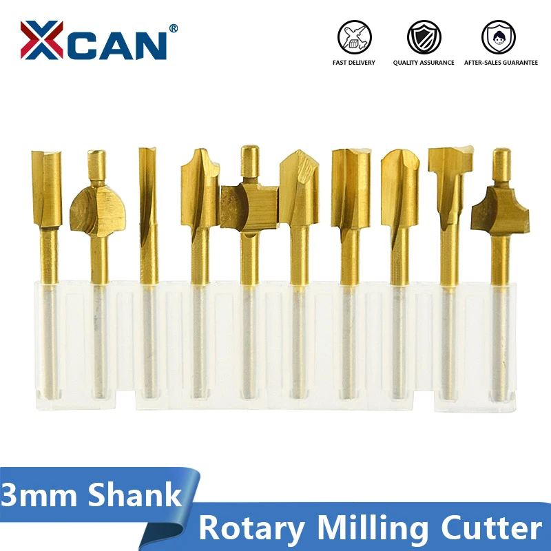 XCAN HSS Rotary Milling Cutter 3mm Shank Titanium Coated Woodworking