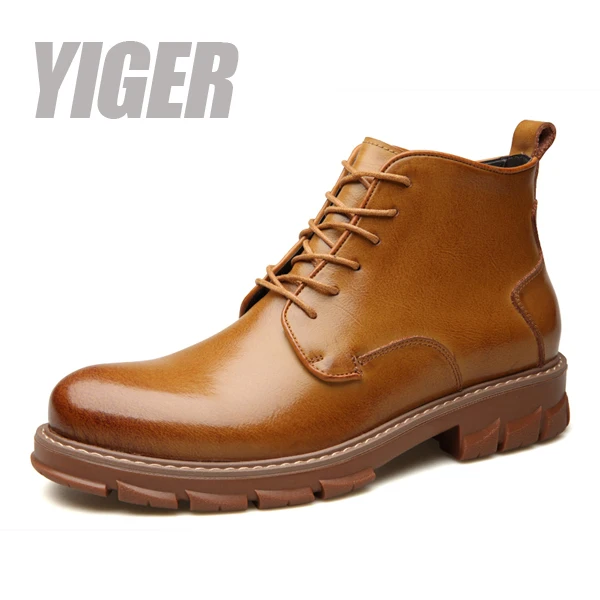 Brown Martins boots YIGER/Новые мужские ботинки martins; мужские повседневные ботинки челси на шнуровке из мягкой кожи; большие размеры; трендовые повседневные ботинки martins; осень 372 - Цвет: Brown Martins boots