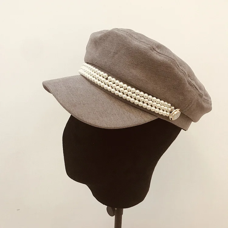 01908-xu19 жемчужная цепочка Красивая Дамская восьмиугольная шляпа женские козырьки для отдыха Кепка