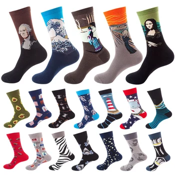 

New 5 pairs/lot Autumn Animal Winter Men Funny Cotton Socks Fashion Creative Colorful Hip Hop Causal Printed Long Tube Socks