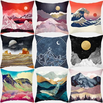 

Pillowcase Decorative Cushion Covers 45*45 Mountain Peak Sun Landscape Sofa Cushions Polyester Home Decoration Pillow covers