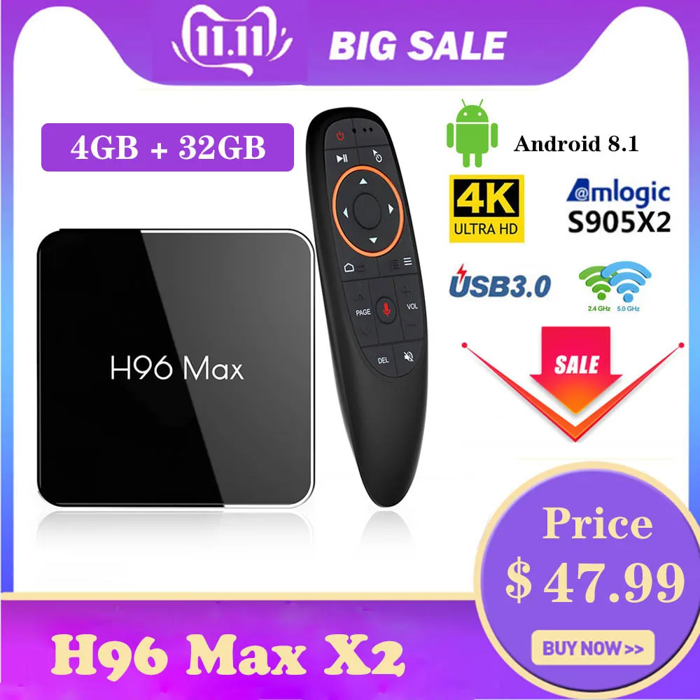 H96 max X2 Smart TV Box Android Amlogic S905X2 4G 32G H.265 5GWiFI USB3.0 4K Set Top Box Support IPTV PK H96Max X96 max X96 Mini