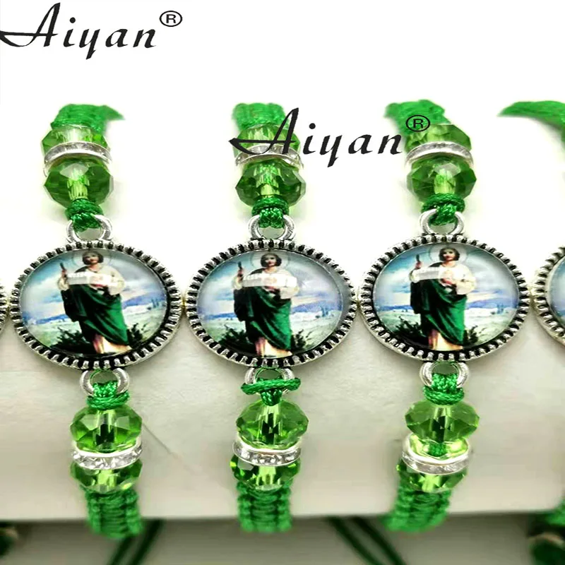 

12 Pieces The Father And Virgin Maria Hand-Woven Bracelet With Glass Picture Can Worn By Men And Women As Gifts