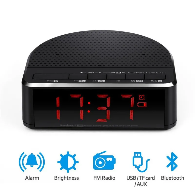 Горячий Цифровой Будильник радио с Bluetooth динамиком, красный цифровой дисплей с 2 диммером, fm-радио, USB порт прикроватный светодиодный Будильник