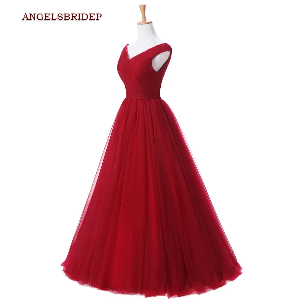 ANGELSBRIDEP-Long-Red-Bridesmaid-Dresses-V-Neck-Tulle-Party-Dress-Prom-Formal-Gown-With-Ruched-Bodice (2)_副本