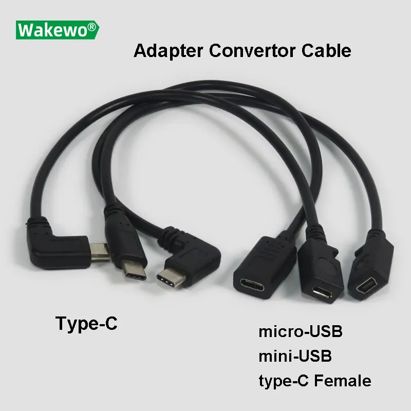 Адаптер для кабеля микро USB WAKEWO Мама папа с разъемом type C гибкий под прямым углом