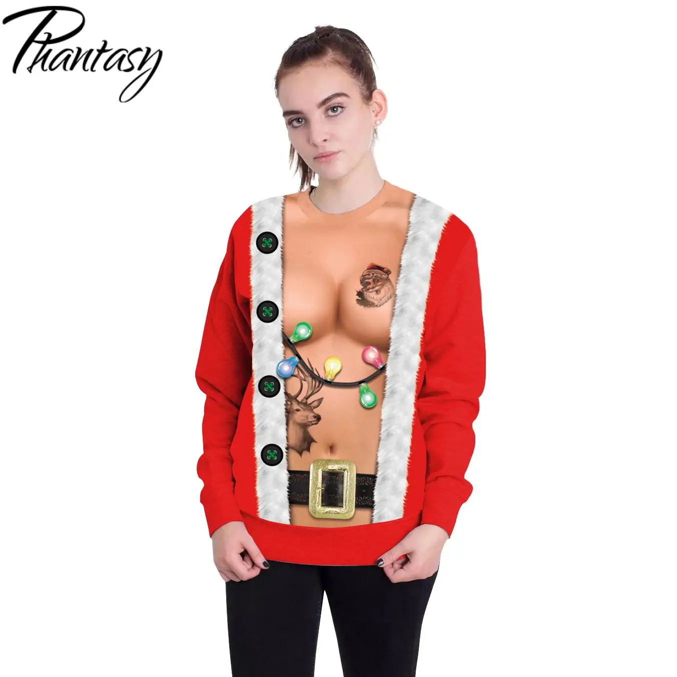 Phantasy, рождественские пуловеры, толстовка, пародия, Открытая грудь, 3D принт, сексуальные дизайнерские топы с круглым вырезом