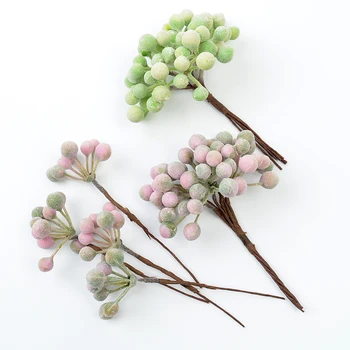 6pcs Artificial Flower Green Berry Plant Bouquet For Wedding Home Christmas Decoration DIY Garland Scrapbook Craft Fake Flower