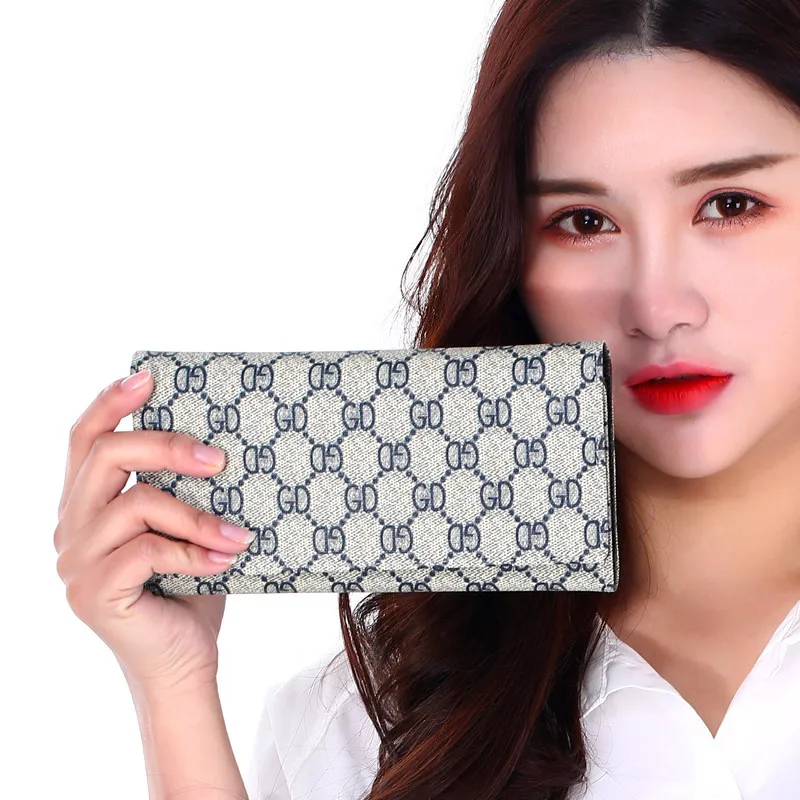 

2019 Fashion Europe And America WOMEN'S Long Wallet Three Fold Multi Card Bit Buckle Wallet Clutch Bag Mobile Phone Bag Purse