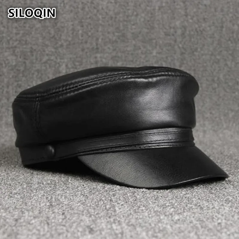 SILOQIN шляпа из натуральной кожи мужская плоская кепка качественный первый слой из овечей кожи армейские кепки Snapback Досуг Туризм Движение зима