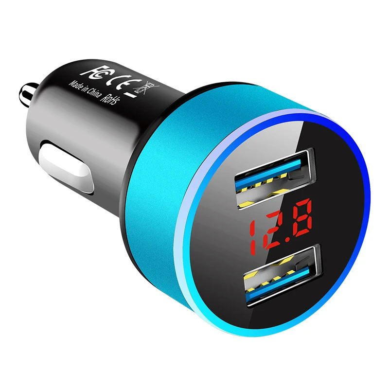 Acgicea Car Charger For Cigarette Smart Phone USB Adapter Mobile Phone Charger Dual USB Digital Display Voltmeter Fast Charging 5v 1a usb Chargers