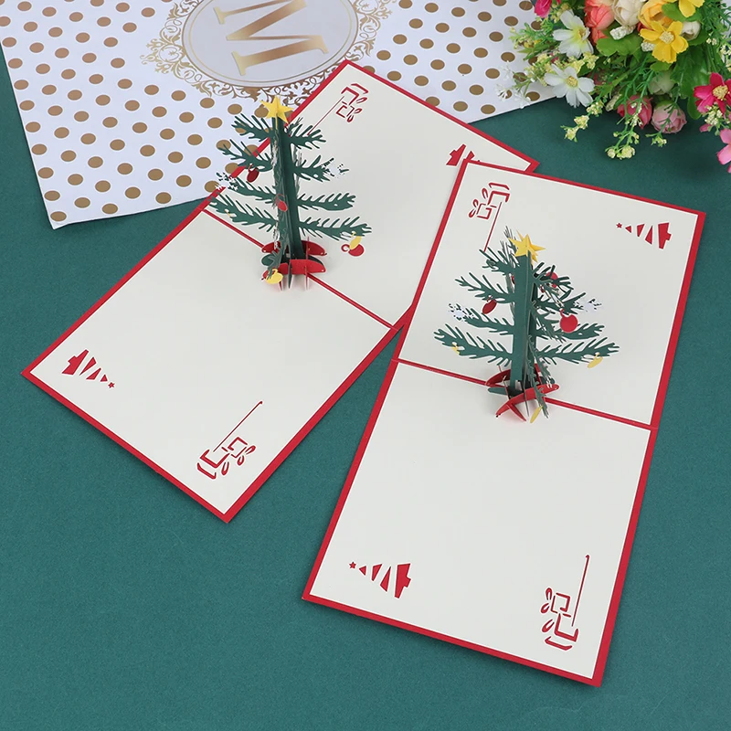 Christmas Tree Winter Gift Pop UP Cards Christmas Decoration Stickers Laser Cut New Year Greeting Cards Merry Christmas Cards