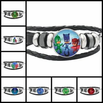

PJ MASK Juguete Time Gem Black Leather Bracelet for couples Catboy Owlette Gekko PJ Masks Figures Pareja pulsera Gifts S66