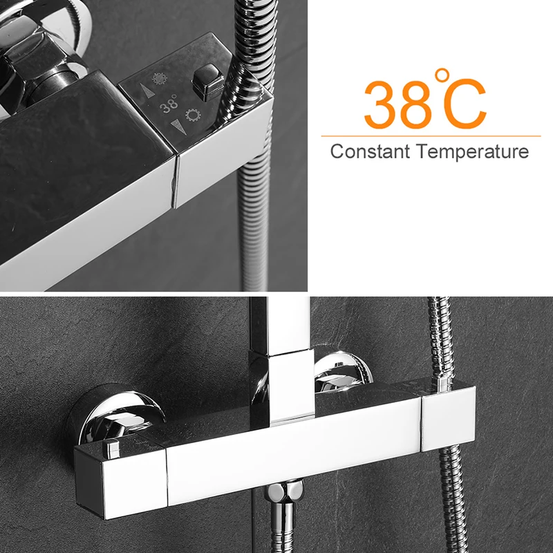 Shower Head Shower Set ROVOGO Bathroom Thermostatic Shower System with Rainfall Shower Head Adjustable Bar 2-Funtion Bath Faucet Wall Mount