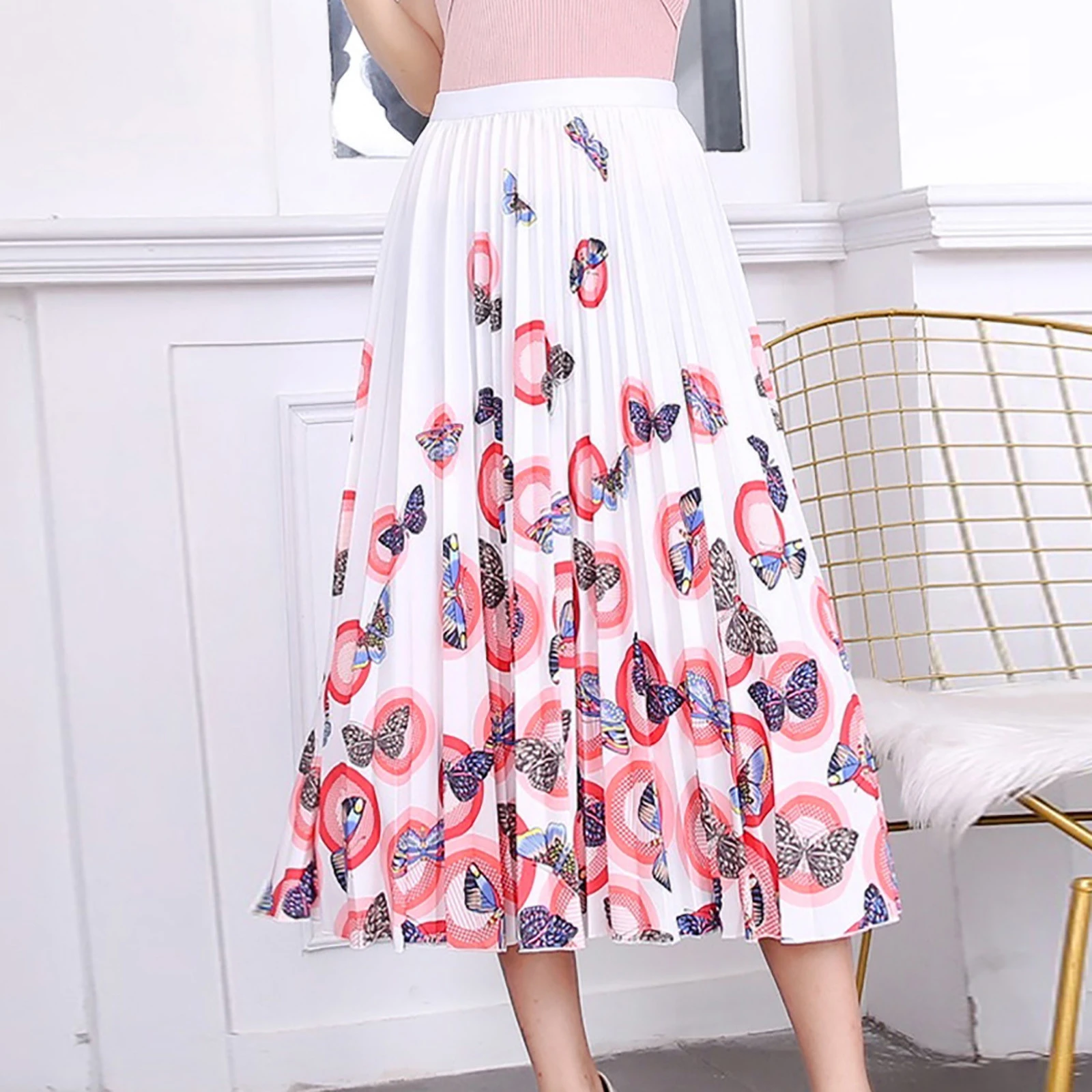 largas modernas para mujer, faldas largas estampadas elásticas y cómodas que combinan Falda plisada con dobladillo en a # Faldas| - AliExpress