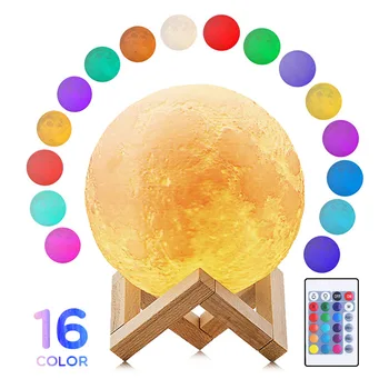 

3D Print LED Moon Lamp With Stand Dimmable Touch/Pat/Remote Switch Rechargeable Bedroom Sleep Lights for Kids