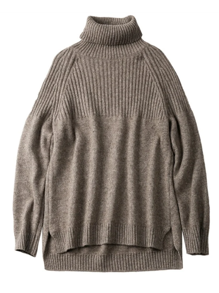 Осенний и зимний женский кашемировый свитер с высоким воротником, утепленный пуловер большого размера, свободный свитер, Вязаная Шерстяная Рубашка