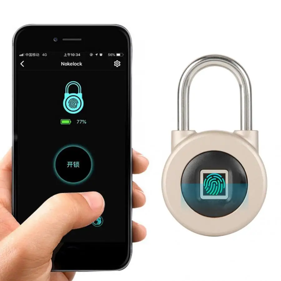 Приложение замок перезаряжаемая, интеллектуальная Bluetooth с помощью приложения на телефоне отпечатков пальцев USB IP65 Водонепроницаемый замок