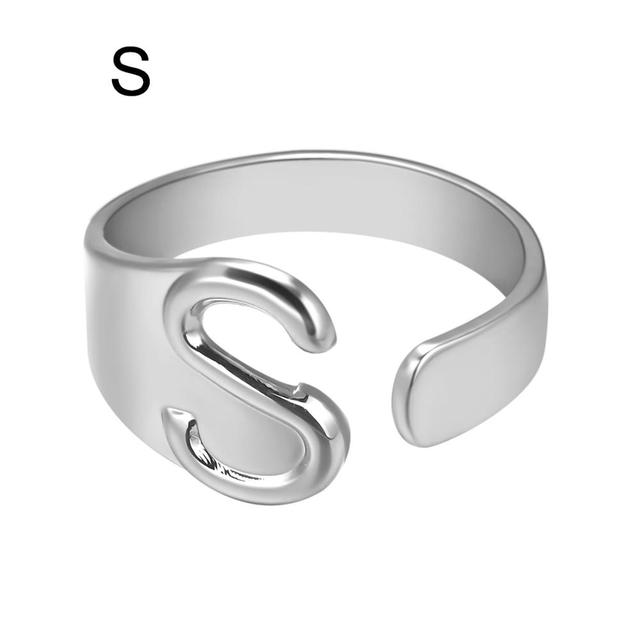 Wide Hollow A-Z Letter 3Colors Metal Adjustable Opening Ring Initials Name Alphabet Female Party Fashion Jewelry