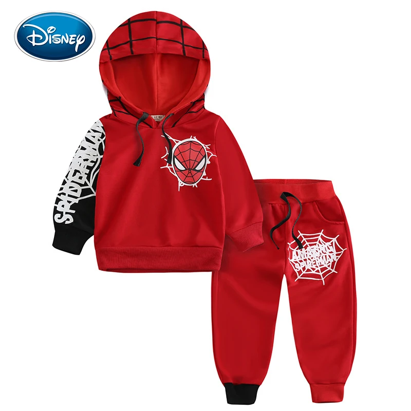 Disney children's cartoon hooded suit casual trousers boy cotton spiderman two-piece spring and autumn models | Детская одежда и