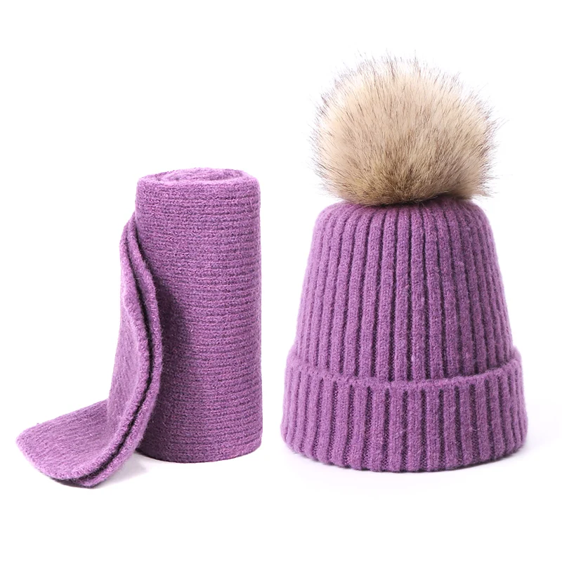 Детский шарф, шапка, комплект шапочки, шапка с помпоном, шапки с имитацией шариков, вязаные осенние и зимние теплые одноцветные шапки для девочек - Цвет: H