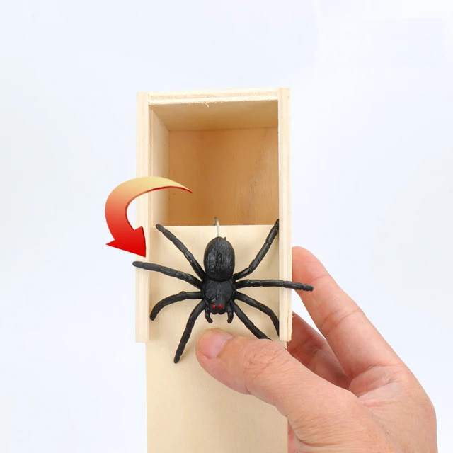 Funny Scare Box Prank Spider Wooden Fidget Anti-stress Interest Play Trick Joke Surprise Adult Halloween Toys For Children Gifts 1
