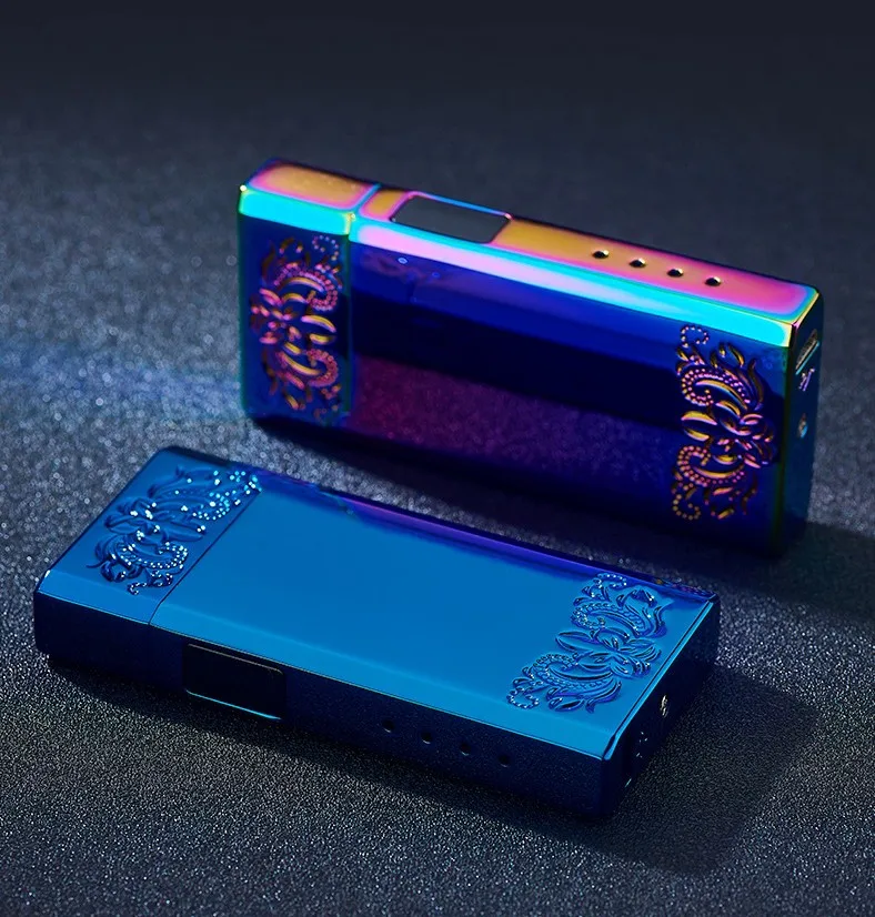 

Fingerprint Double Arc Plasma Lighter USB Pulse Windproof Lighter Metal Electronic smart display power Lighters