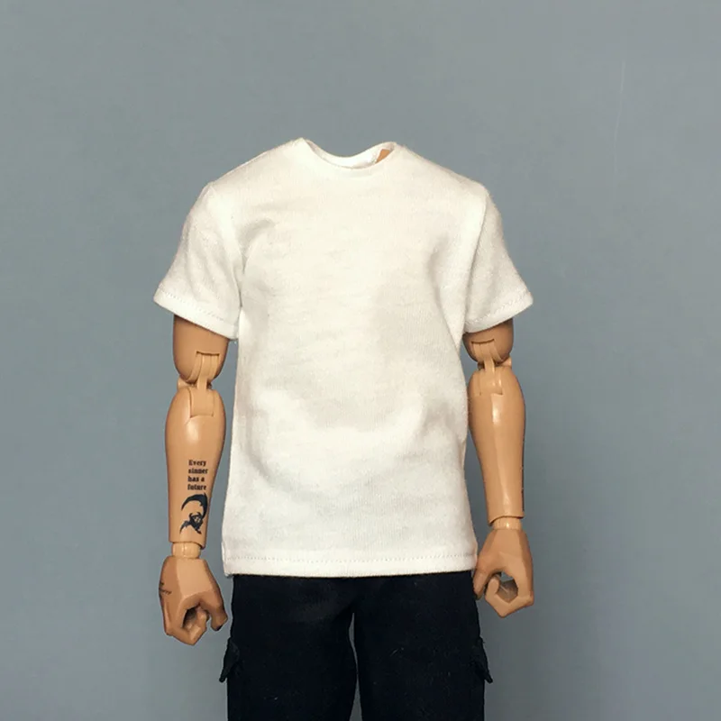 

1/6 Scale Handmade T-shirt Man Solid Color Short-sleeved top Male Short Sleeve T-shirt HT For 12" Action Figure Body Doll Toys