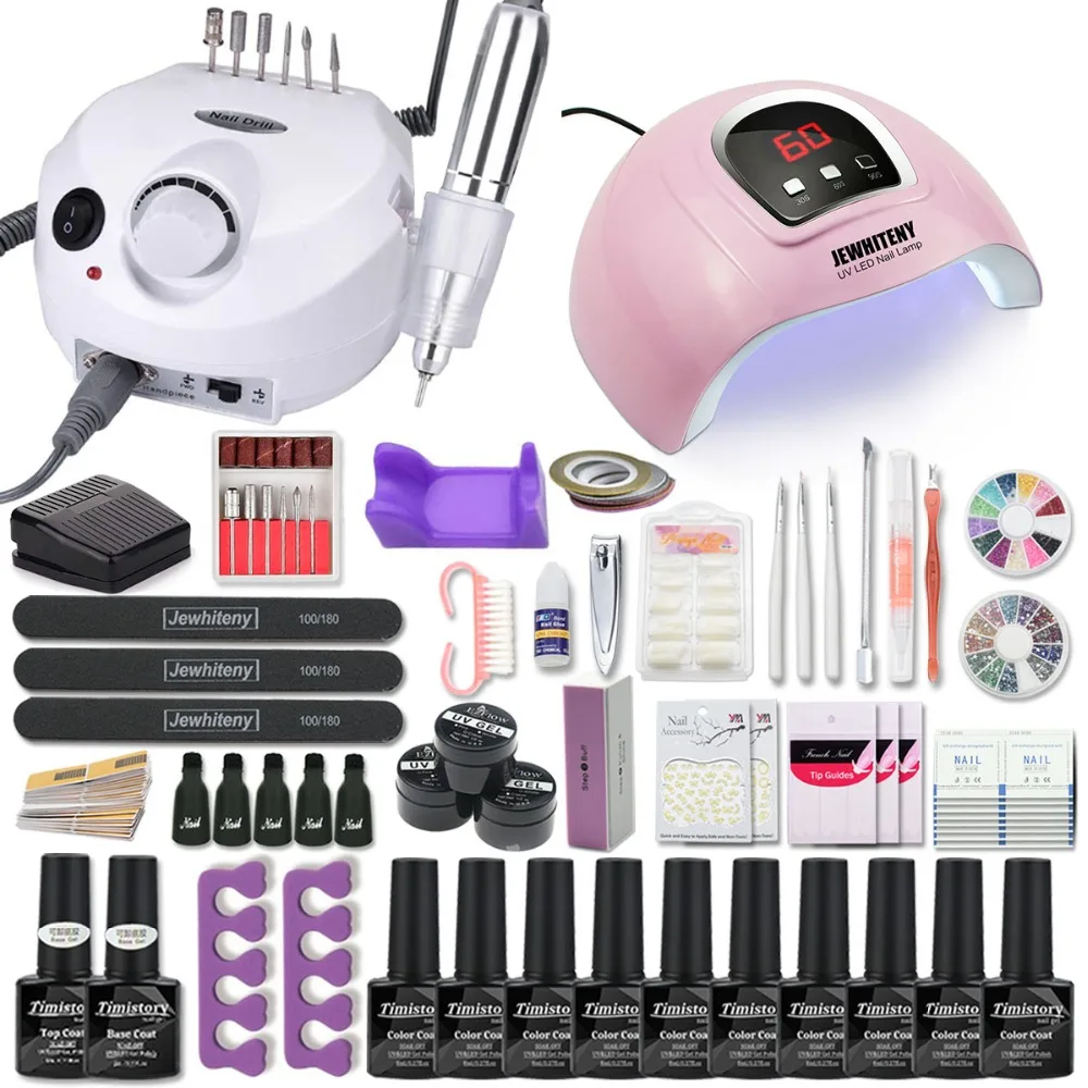 Conjunto de Unhas para o Jogo de Manicure Lâmpada da Arte do Unha Conjunto com 35000 Unha Polonês Rpm Máquina Broca 120 54 w Ferramentas Gel - 20000 10 manicure gel unha polonês conjunto com 35000