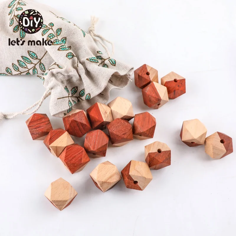 Let's Make Wooden Teether Octagonal Hexagonal Beads 50pcs 20mm PVC Free Red DIY Accessories Necklace Bracelet Baby Teething Toys