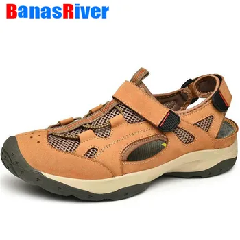 

2020 New Summer Men's Shoes Sandals Leather Casual Quality Outdoor Beach Hollow Breathable Roman Water Walking Footwear Sneakers