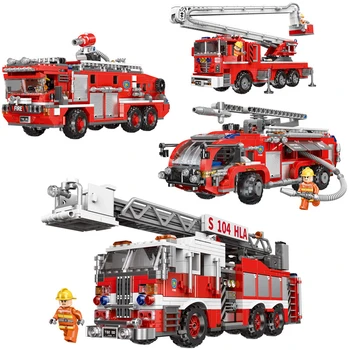 

City Firefighting Rescue Car Truck Models Construction Educational Building Blocks Toys For Kids DIY Birthday Gift Small Bricks