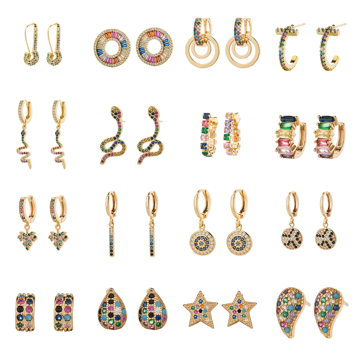 Новинка, стильные радужные циркониевые серьги-гвоздики, ювелирное изделие для женщин, Очаровательные Круглые геометрические золотые серьги, CZ змейка, серьги-гвоздики, рождественский подарок