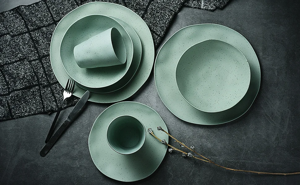 粗陶绿色餐盘970-600