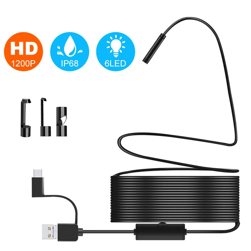 

1200P Android Endoscope Camera 1200P AndroiIP68 Waterproof Inspection Hard Cable Camera for Android PC Notebook 8LEDs Adjustable