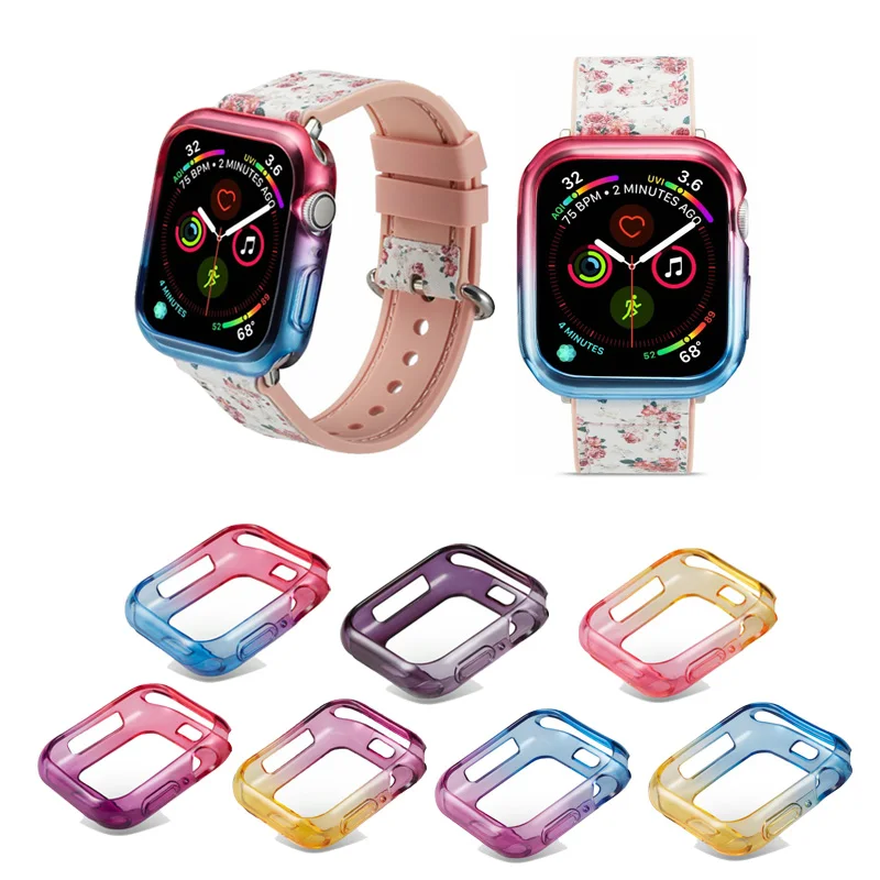 Красочный чехол для Apple Watch, версии 44/40 мм градиент ТПУ мягкий чехол подходит для наручных часов iwatch серии 5 4 Экран защиты чехол Аксессуары