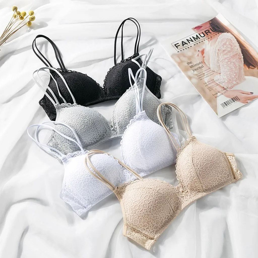 

Sexy Women's Thin Solid Color Wrap Chest Bra Vest Underwear Padded Bra Female Lingerie Soft Bra Seamless Underwear Deep V