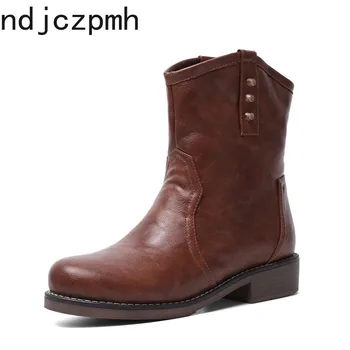 

Women's Boots The New winter fashion Round head Rivet Low-heeled Martin Women's shoes plus size 34-43 Heel Height 4cm black