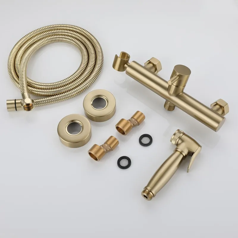 Description Picture 6 of itemCold hot water brass bidet spray complete set Brushed gold brass copper Top quality toilet bathroom shower spray set Wall mount