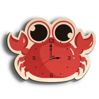 

Wooden Wall Clock Creative Cartoon Clock With Interesting Crab Shape High Quality Printing Wall Clock For Kid's Room