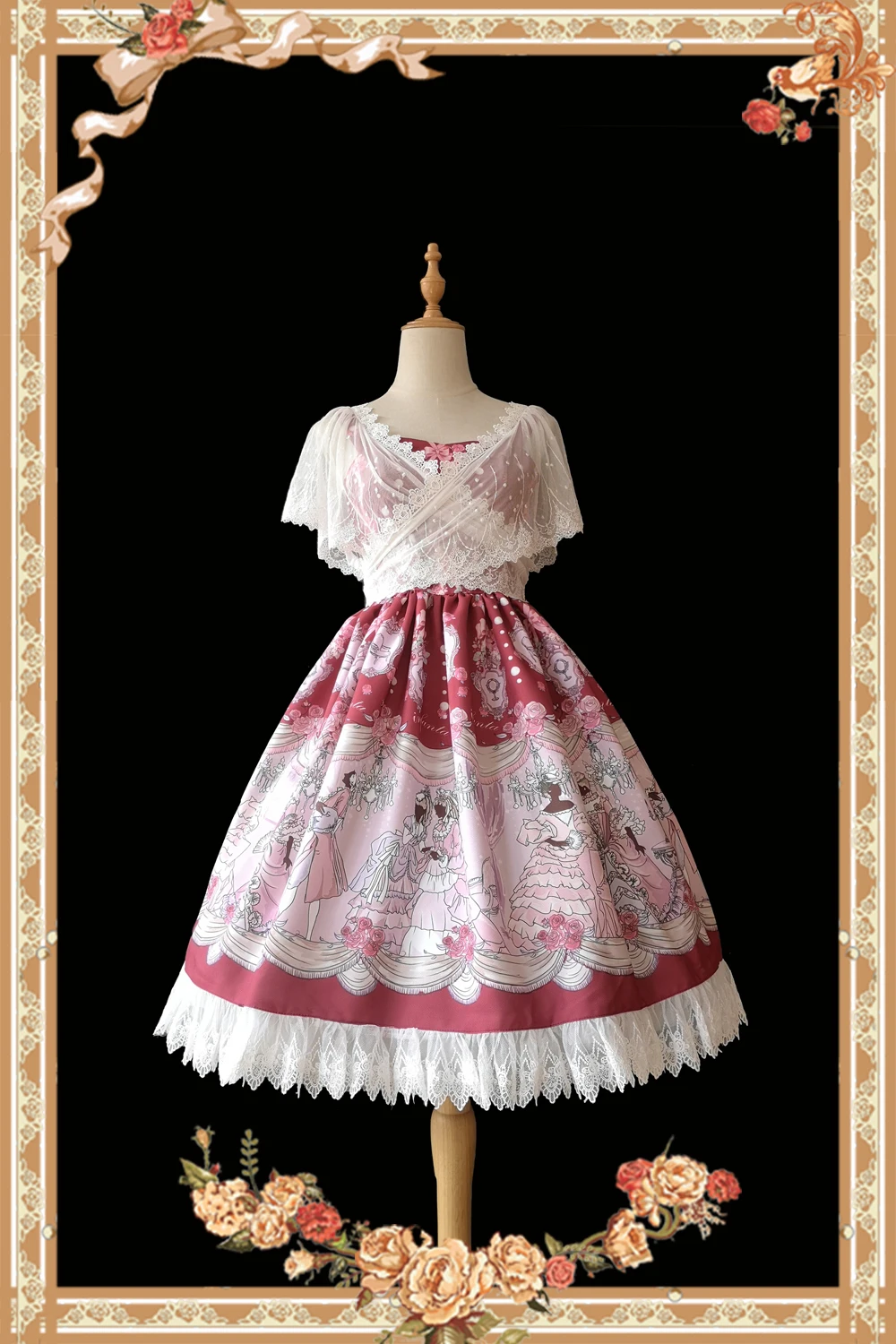 Танцевальные вечерние~ сладкий печатных Лолита платье с кружевом Болеро Инфанта