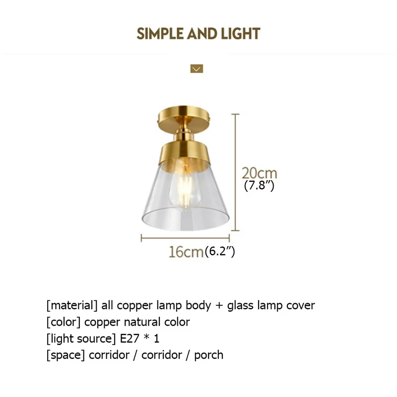 Luzes de Teto Luzes do Corredor Adequado para Casa Cobre Modernas Casa Decoração Criativa 8m 8 Luzes de teto de cobre de 8m,