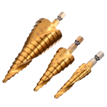 

3Pcs HSS Step Drill Bit Set HSS Spiral Grooved Step Drill Set Hole Cutter Tool 4-12/20/32mm Drill Bit Cutting Tool