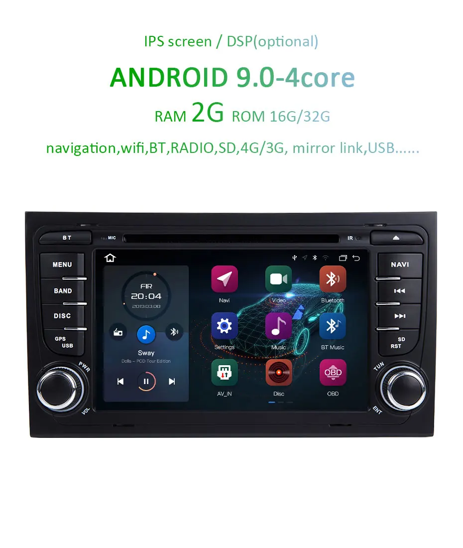 Clearance Android 9.0 DSP 4G 64G GPS Radio For Audi A4 B6 B7 S4 B7 B6 RS4 B7 SEAT Exeo 8 CORE/4 CORE 2 DIN DVD Player IPS Screen WIFI BT 2